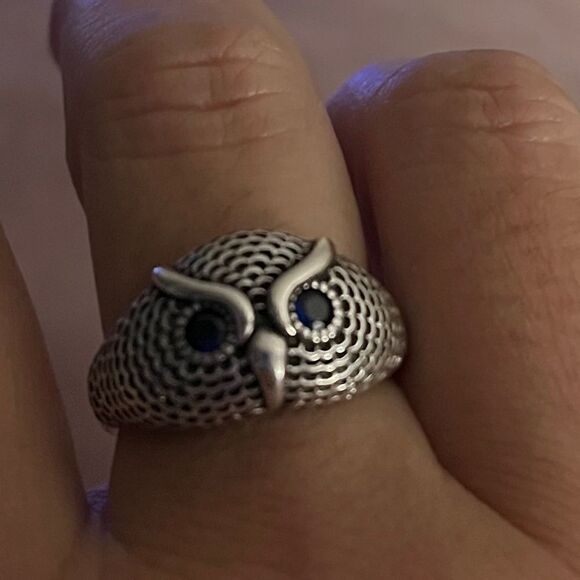 The Green Eyed Owl Ring in 925 antiqued silver - Picture 3 of 6